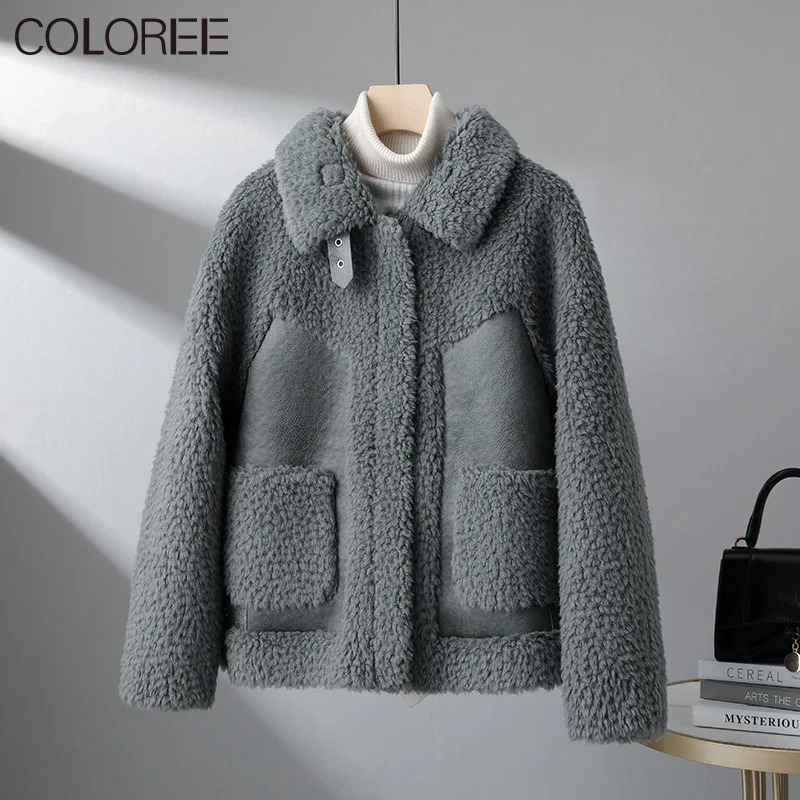 Женская куртка из натурального овечьего меха короткая в Корейском стиле на осень