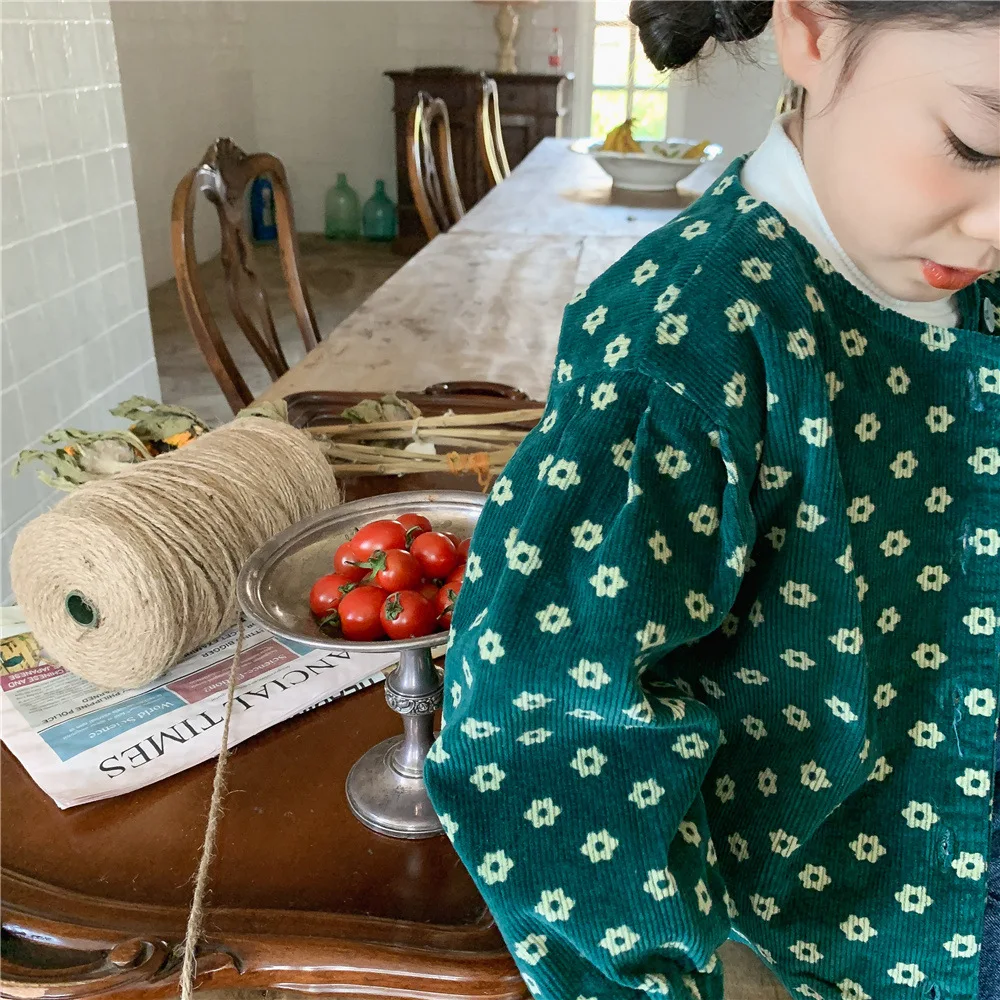 

Girls Jacket 2021 Autumn New Baby Fashion Print Jackets Children's Korean Style Vintage Floral Coat Toddler Outwear Kids Jacket