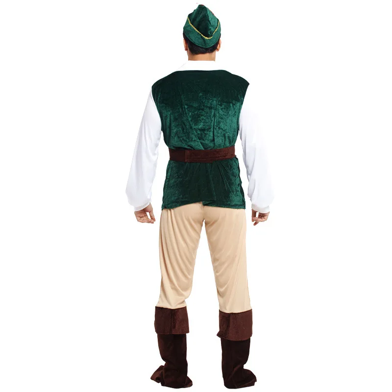 

Men Forest Prince Outfit Adult Boys Hunter Shirt Pants Hat Clothing Set Halloween Cosplay Costumes Party Role Play Dress Up Suit