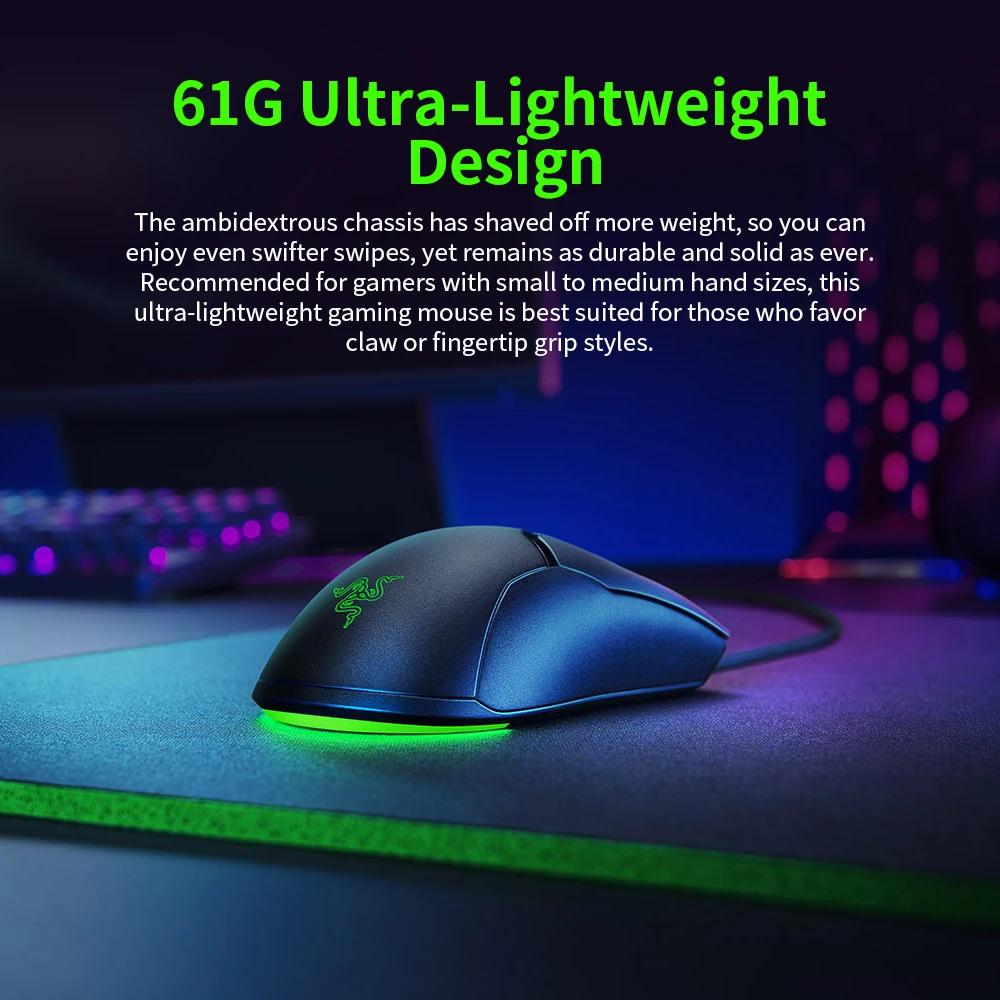 Игровая мышь Razer RGB мини-мышь Viper 61 г легкая проводная 8500DPI PAW3359 оптический датчик