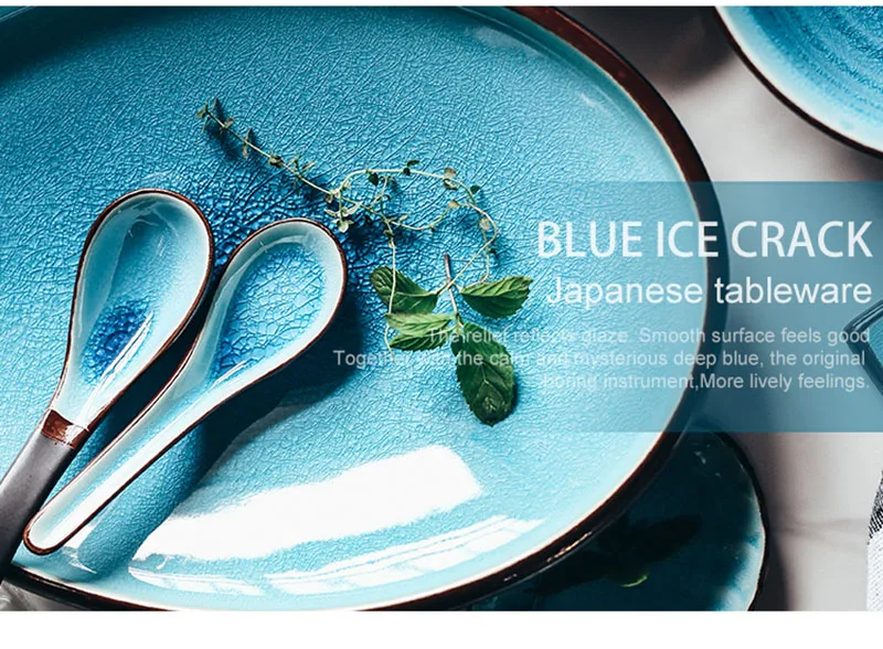 

Ice-cracked glaze tableware set household dish ceramic rice bowl dish soup bowl spoon Japanese style dish porcelain dinner sets