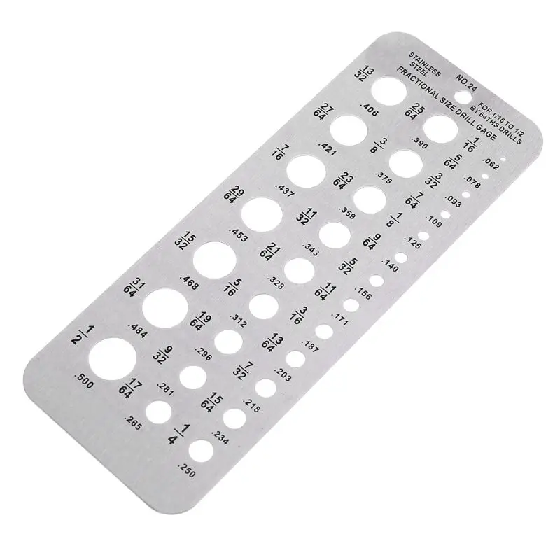 

29 Fractional Size Drill Gauge Stainless Steel Template Drill Gage for 1/16 to 1/2 by 64ths drills C7AC