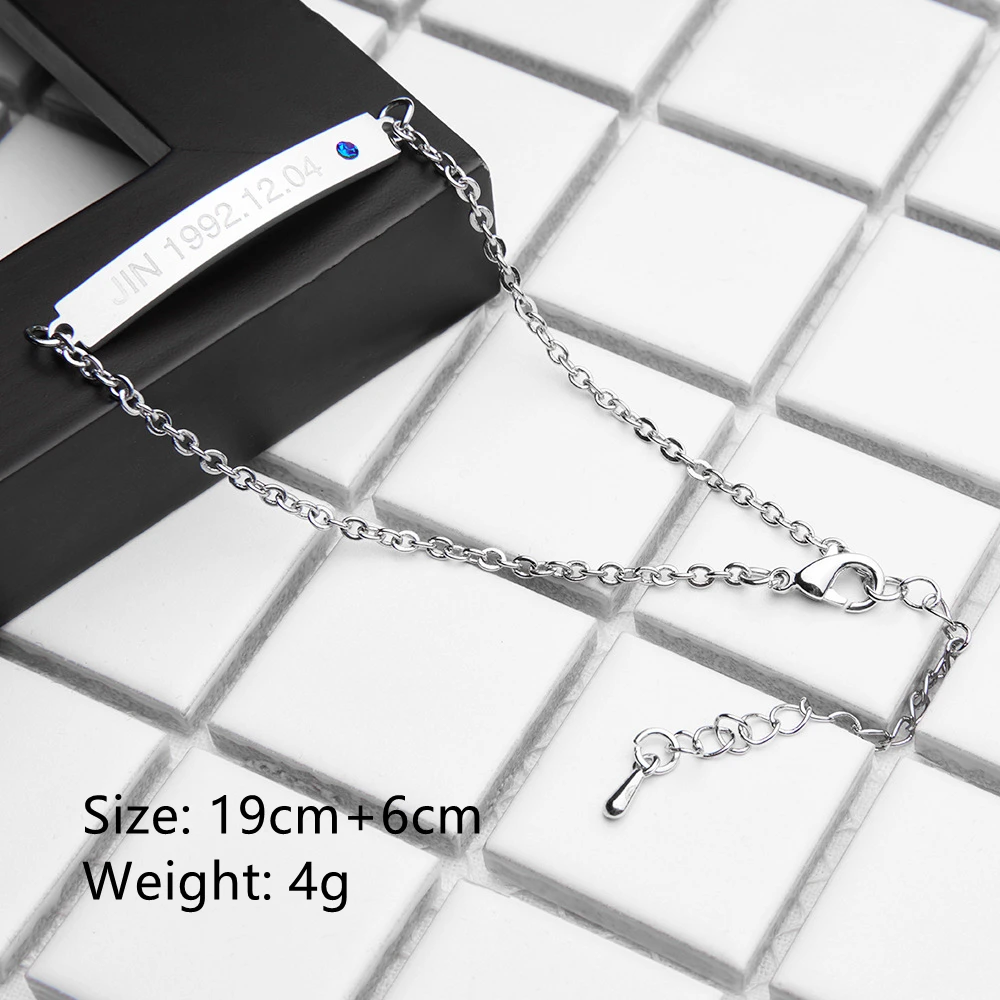 

Kpop Bangtan Boys Stainless Steel Bracelet Girl 2021 JIMIN SUGA V Name Birthday Bracelet Fashion Jewelry Fans Collection BTS-246
