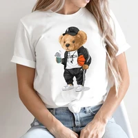 minimalist graphic tee hip hop style basketball teddy bear fashion short sleeve tops tees o neck casual 100 cotton harajuku