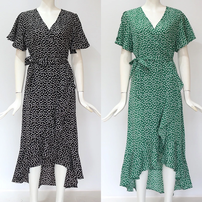 Сексуальное длинное женское платье с v-образным вырезом рукава-бабочки оборками