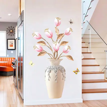 

Home Vase 3d Wallpaper Flower Decor Wall Stickers Diy Modern Living Room Decoration Poster Art Mural
