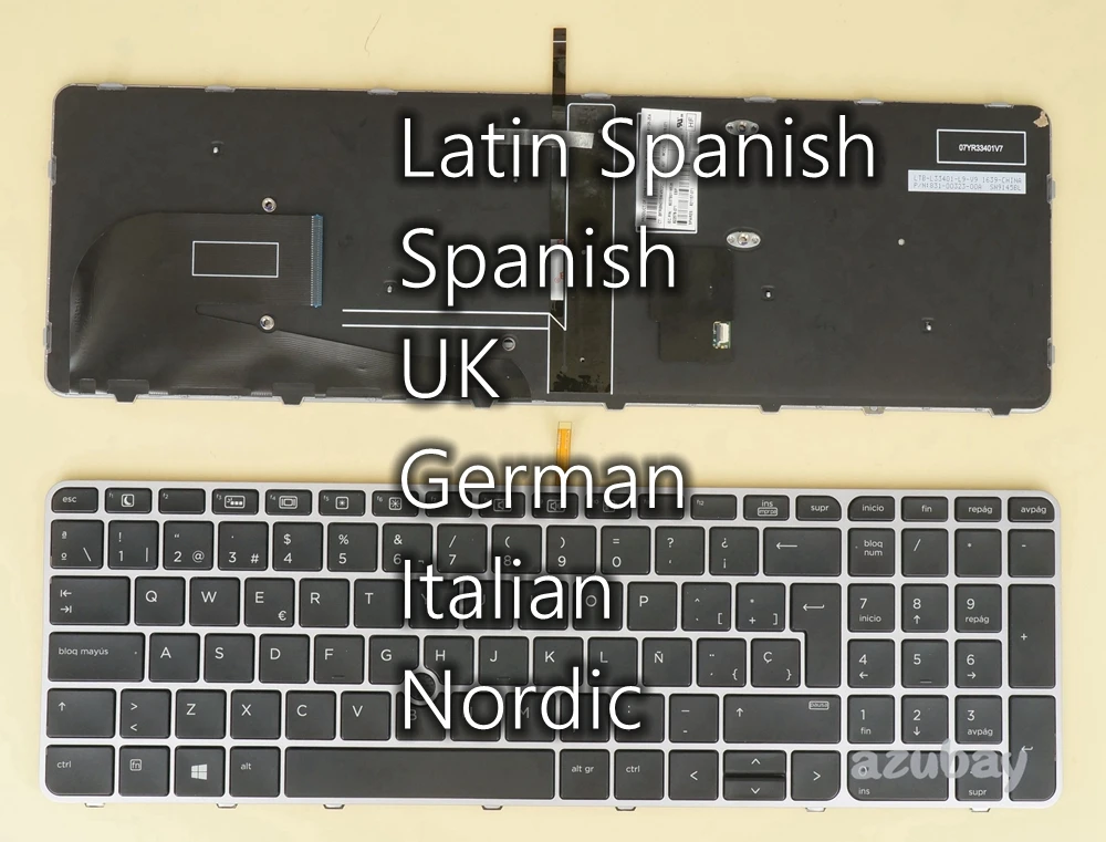 

Latin Spanish UK German Italian Nordic Swedish Finnish Keyboard For HP Elitebook 755 G3 G4, 850 G3 G4, Zbook 15u G3 G4, Backlit