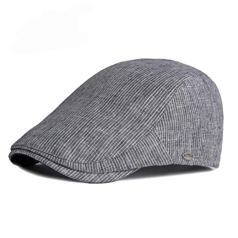 

QPALCR Cotton Linen Beret Hat For Men British Peaked Cap Artist Painter Hat Women Striped Herringbone Cap Forward Newsboy Hat