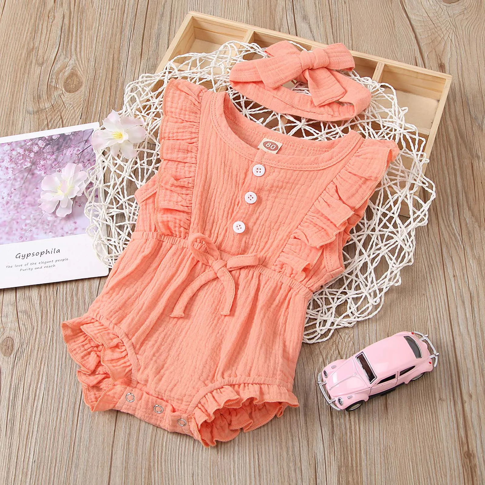 

baby girl clothes Toddler Girl Baby Solid Color Jumpsuit Ruffled Bodysuit + Infant Headband baby clothes