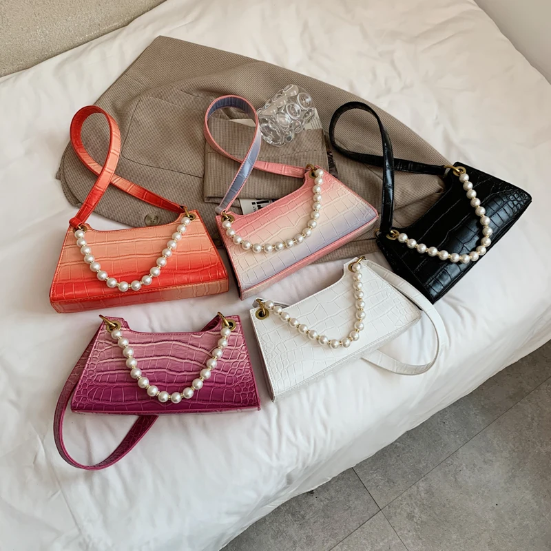 

Fashion Exquisite Beading Gradient Color Crossbody Bags for Women 2021 Summer Luxury Handbags Stone Pattern Woman Shoulder Bag