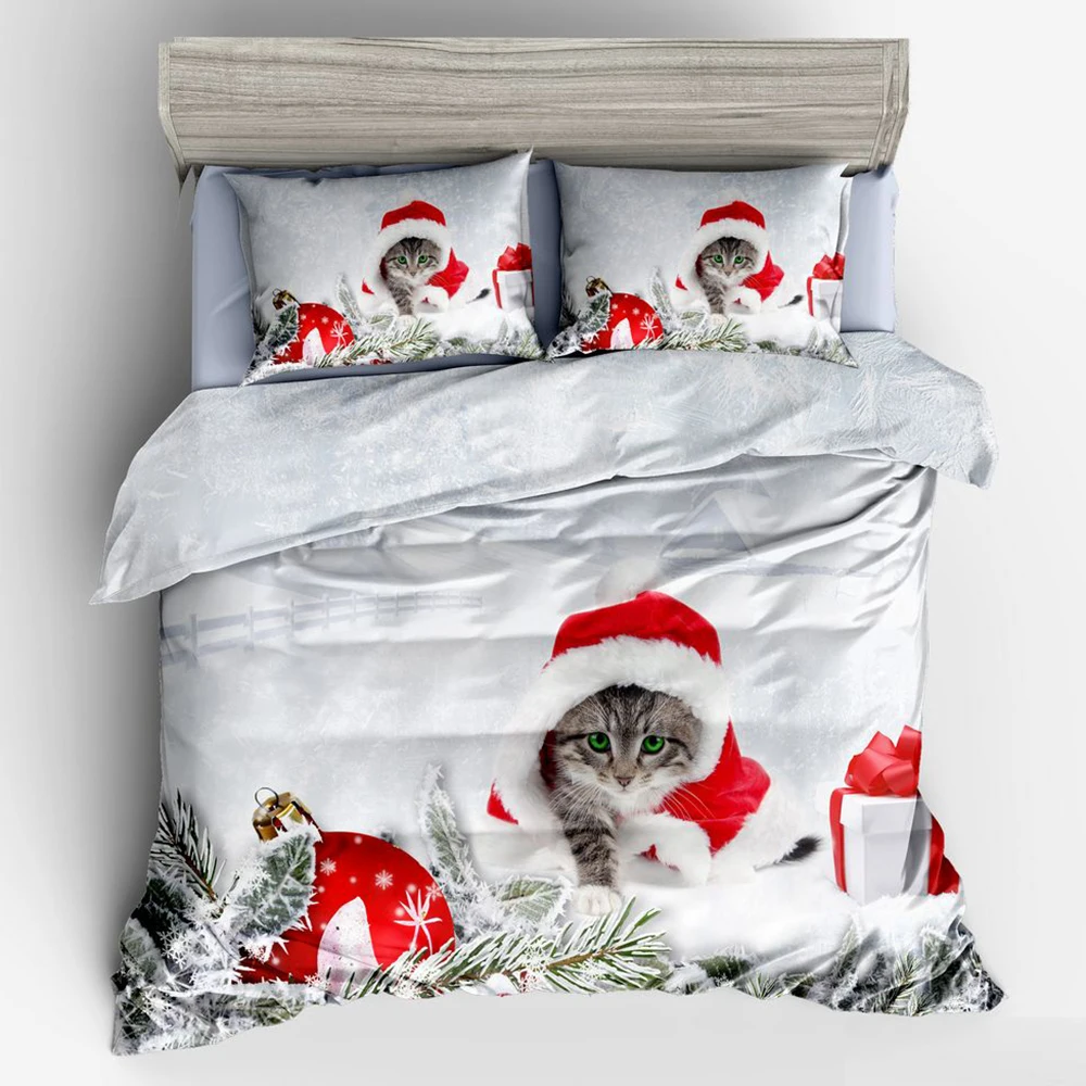 2/3 вeщи рoждeствeнский Комплект постельного белья 3D принтом пододеяльник с