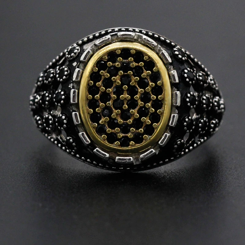 Женское и мужское кольцо из серебра 925 пробы с черными фианитами|Кольца| |