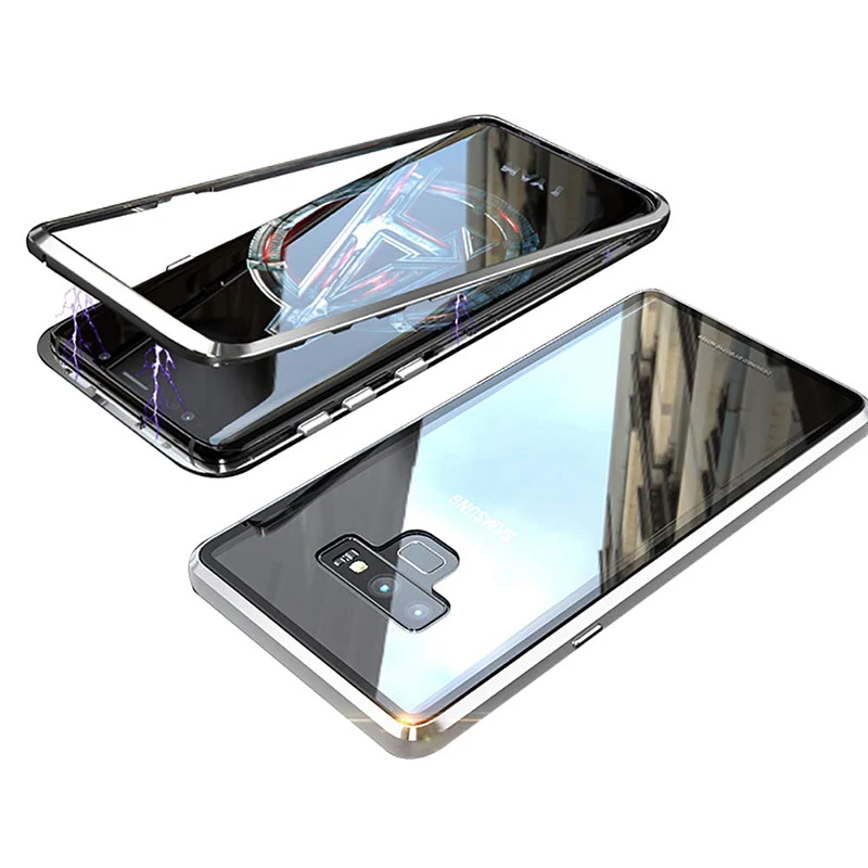 Silver Double Glass Магнитный поглощающий металлический чехол s для samsung Galaxy Note 9 чехол двустороннее стекло для samsung Galaxy Note 9 Note8 чехол - Цвет: Silver Double Glass