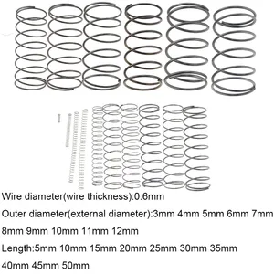 Пружина 0,6*3, 4, 5, 6, 7, 8, 9, 10, 11, 12 мм * 5-50 мм, пружина сжатия, механическая возвратная пружина, внешний диаметр 3 мм, 10 шт.