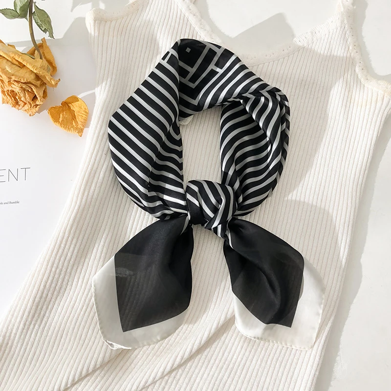 

Women silk scarf small square silk scarves NeckerChief satin kerchief for girls dots with anima printed fahsion neck hair scarfs