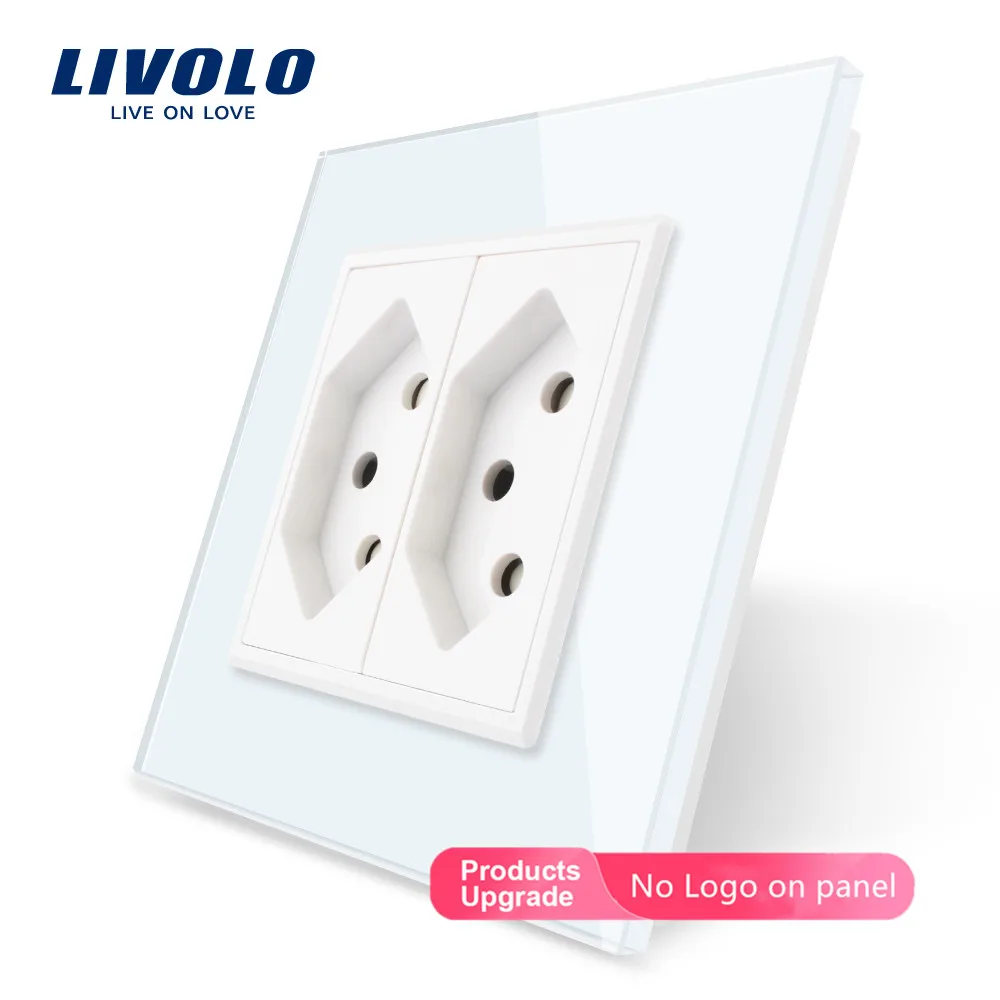Livolo стандарт ЕС две банды швейцарская розетка, белая кристальная стеклянная панель, AC 110~ 250 В настенная розетка, C7C2CH-11, без логотипа