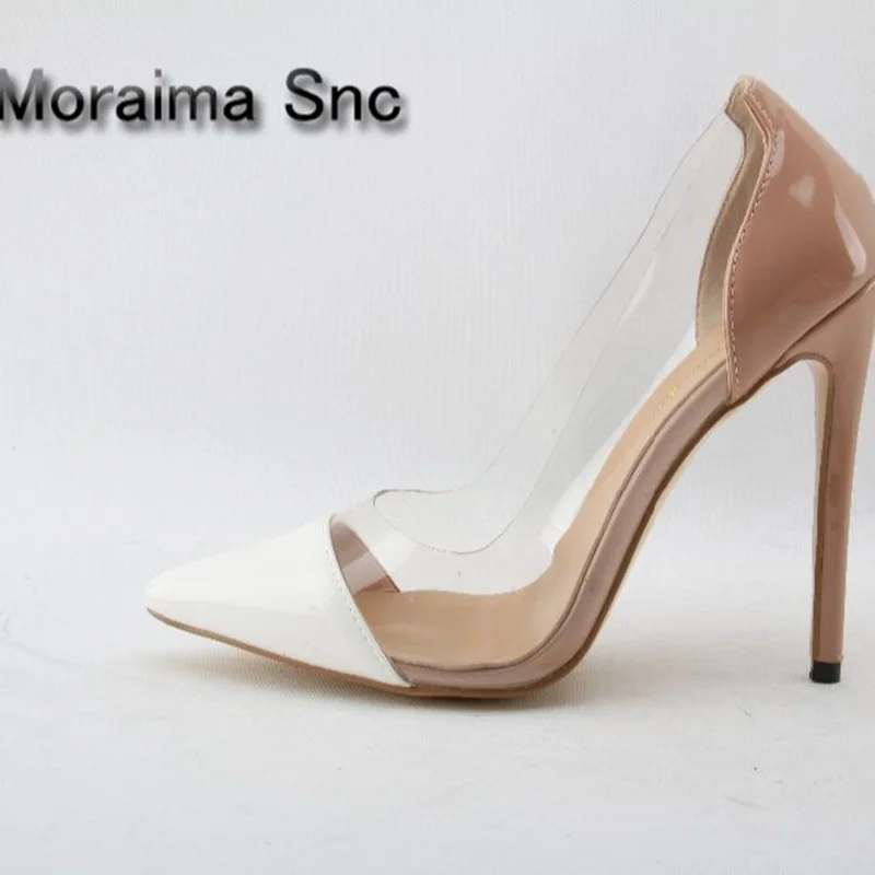 

Moraima Snc Hottest Cape Toe PVC Transparent Suede Pumps Woman High Heel Stiletto Woman Dress Shoes Lady Bride Dress