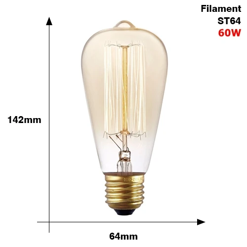 ST64 Filament 60W Винтаж Edison светильник лампочка E27 220v 40w Ретро Эдисон лампы ST64 T45 T100 T185 G80 G95 A19 нити накаливания светильник - Цвет: ST64 Filament 60W