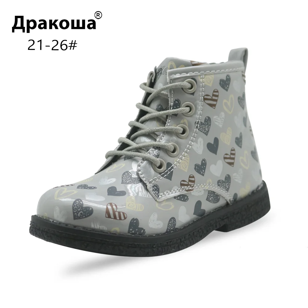 

Классические ботинки мартинсы Apakowa для маленьких девочек, на шнуровке, демисезонные модные черные резиновые ботильоны на молнии для малень...