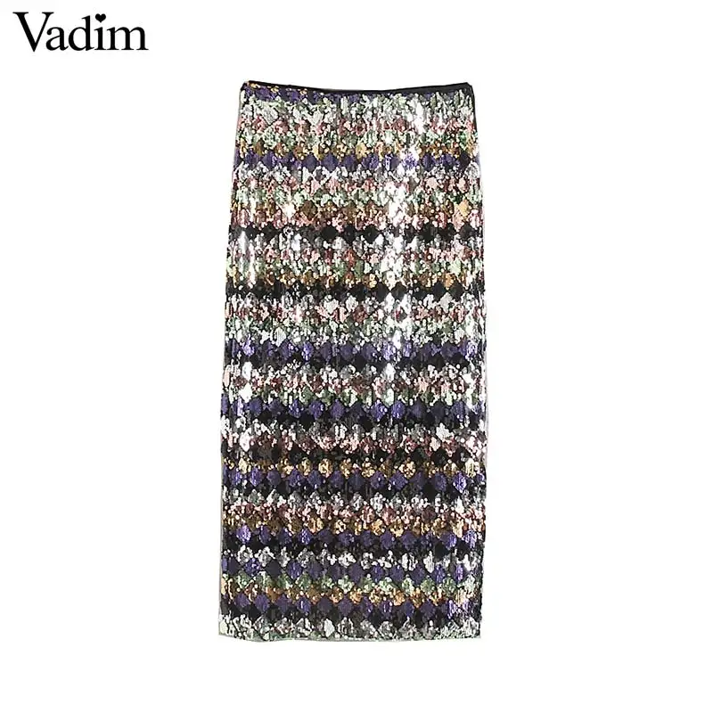 Vadim женская модная блестящая юбка миди с блестками эластичная талия боковая