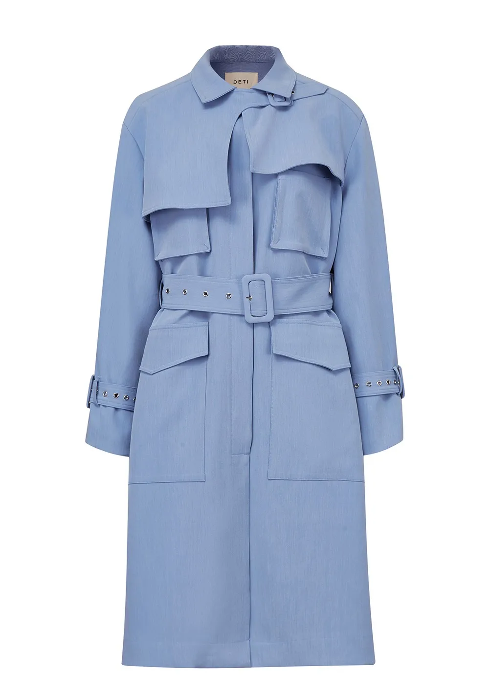 

Lapel Split Long Sleeve Trench Coat with Belt