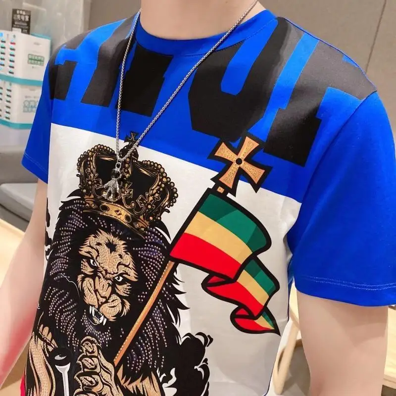 

2021 summer new men's short sleeve t-shirt round neck pullover men's ins trend Hong Kong style t-shirt national tide top