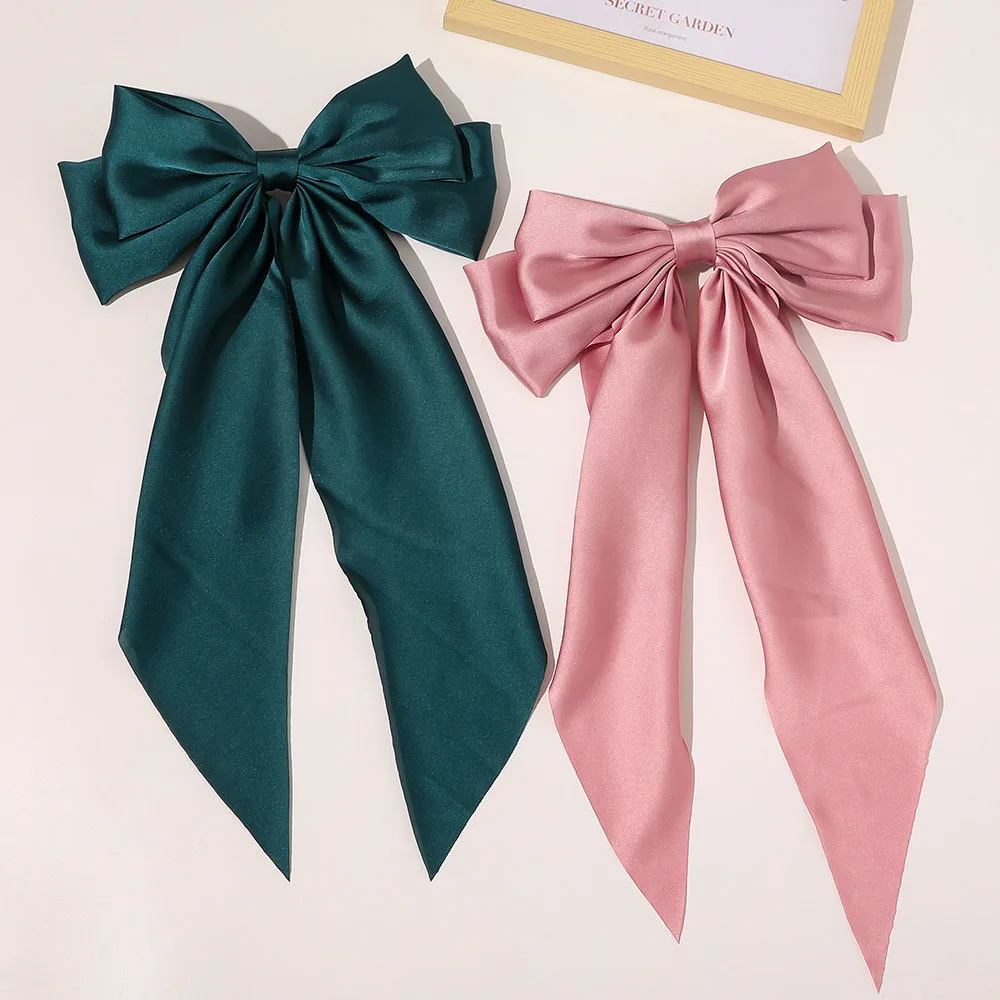 

High Quatity Solid Color Big Bow Hairpins For Girl Popular Hair Clip For Women Sweet Two-layer Satin Hairgrip Hair Accessories