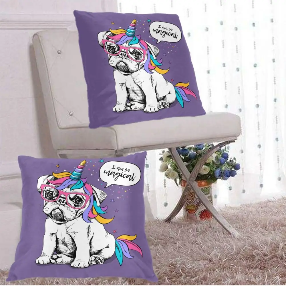 

Puppy Bulldog With Unicorn Horn And Tail Pillow Case Polyester Throw Pillow Case Decorative Pillowcases Cover