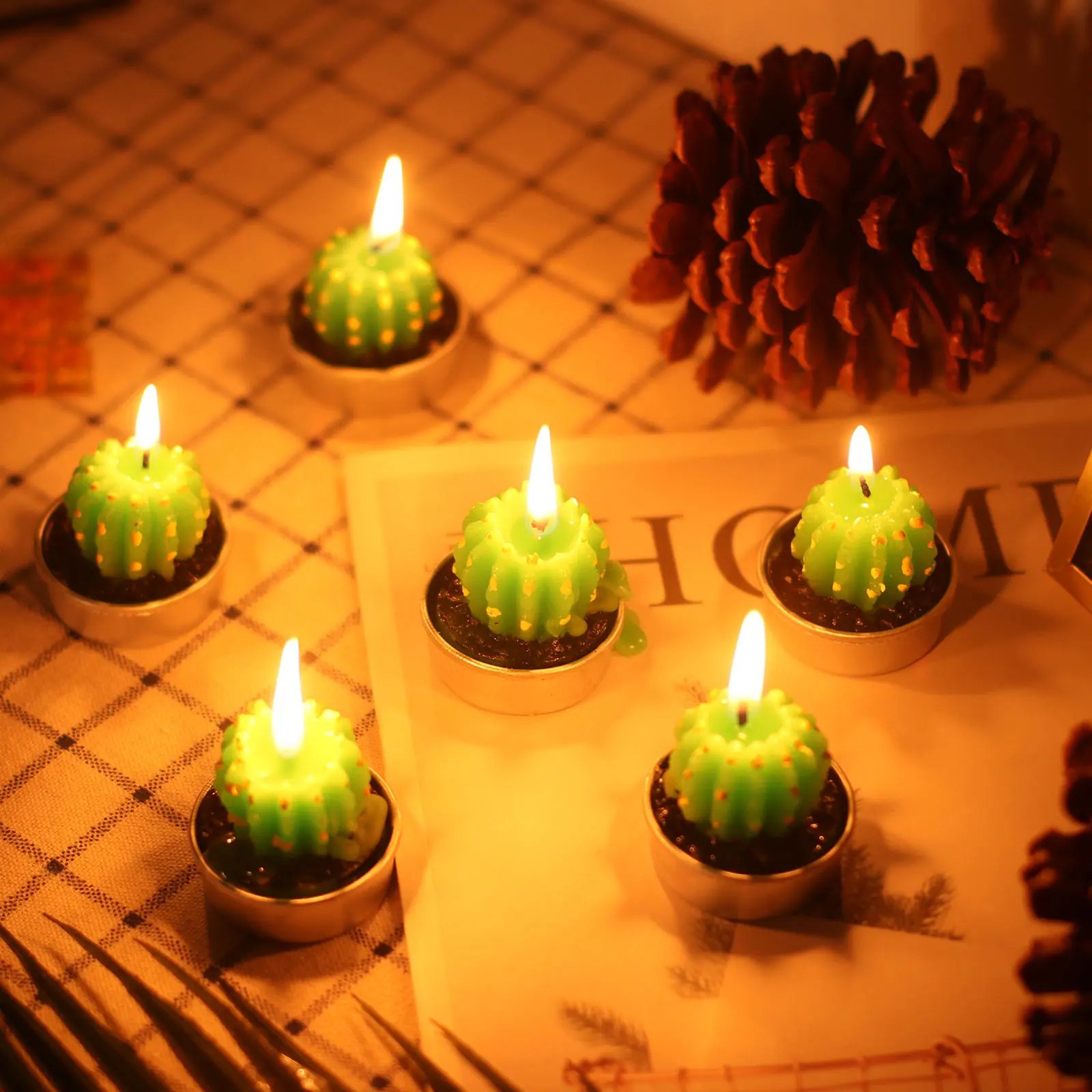 6Pcs Creative 3D Cactus Candles Simulated Plants Smokeless Scented Candle Valentine Day Gift Party Ornament Home Decoration | Дом и сад