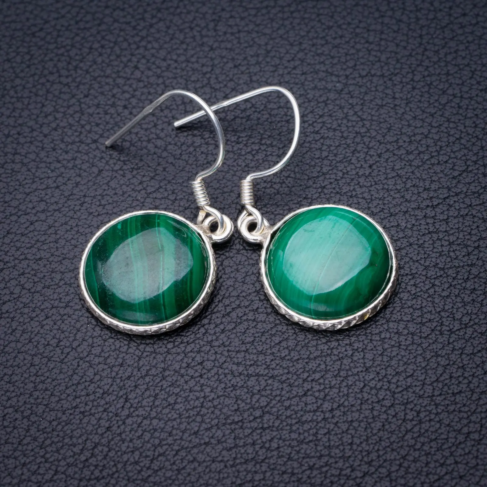 

StarGems Natural Malachite Handmade 925 Sterling Silver Earrings 1.25" D7871