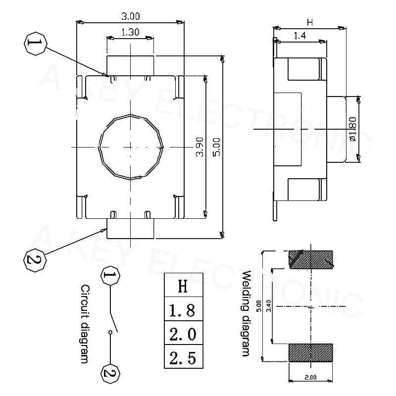50 шт TS A010A 3*4*2 сенсорный переключатель 2 контакта патч кнопка вертикальное нажатие
