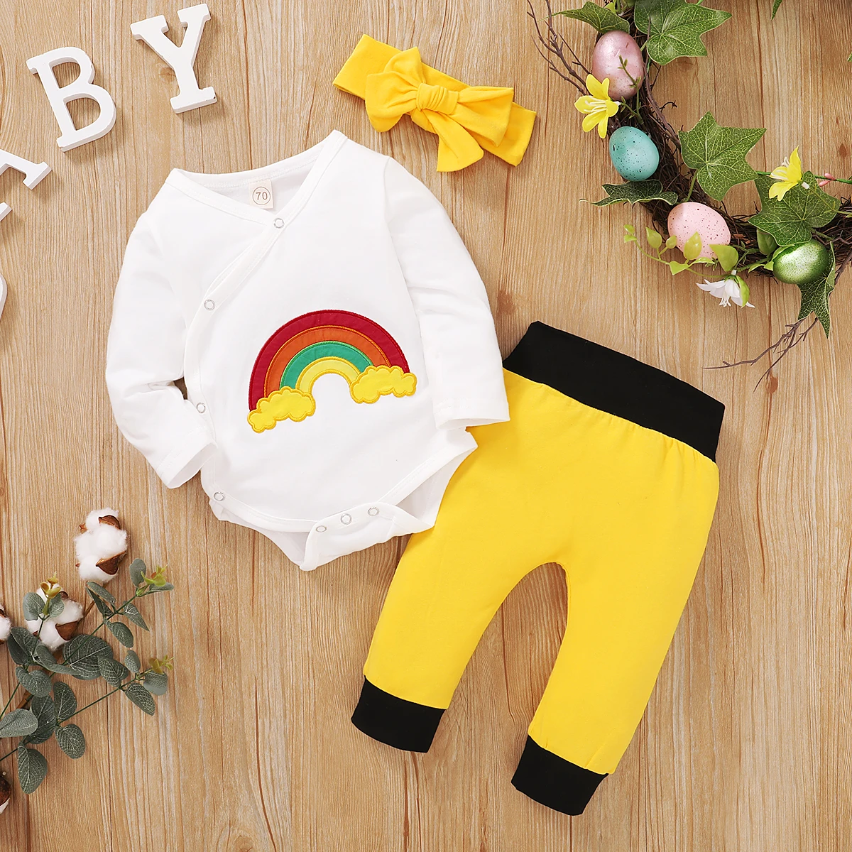Комбинезоны для новорожденных девочек и мальчиков боди радуга облако повязка на