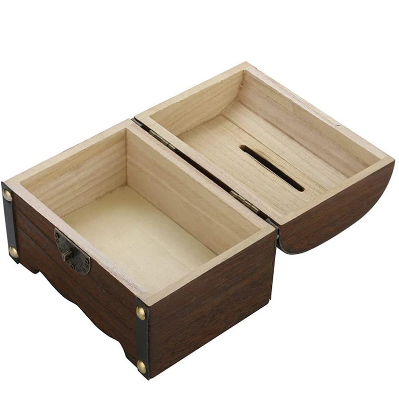 Ретро большая емкость деревянная копилка с замком безопасная коробка для денег