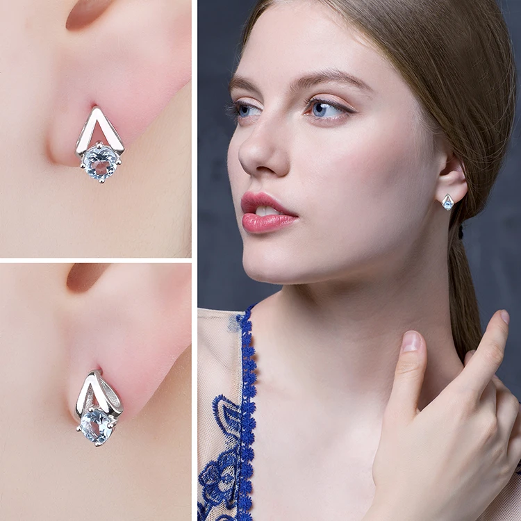Jewelrypalace 1.2ct круглый природный Голубой топаз Серьги-гвоздики реальные 925 пробы серебро Мода Красивые ювелирные изделия для Для женщин