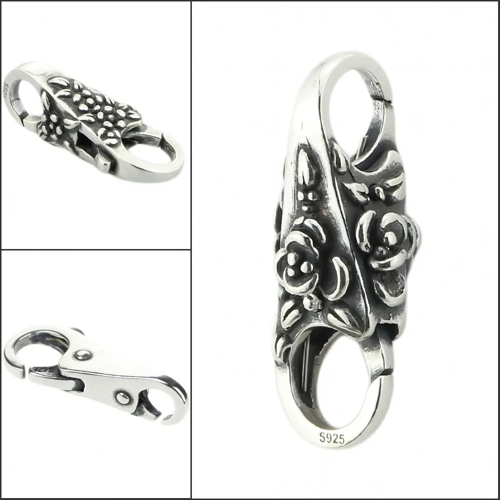 

925 Sterling Silver Beads Charm Double-Headed Glossy Flower Lobster Buckle Fit European Troll 3.0mm Bracelet Jewelry