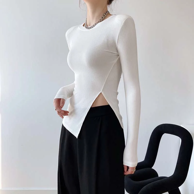 

Spring and Autumn Women's Casual Solid Color Round Neck Long Sleeve Slim Sweater