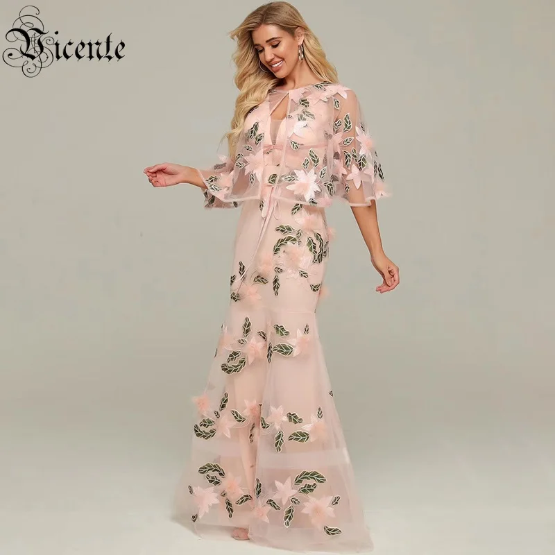 VC Бесплатная доставка Элегантная накидка Сетчатое платье для женщин с вышивкой