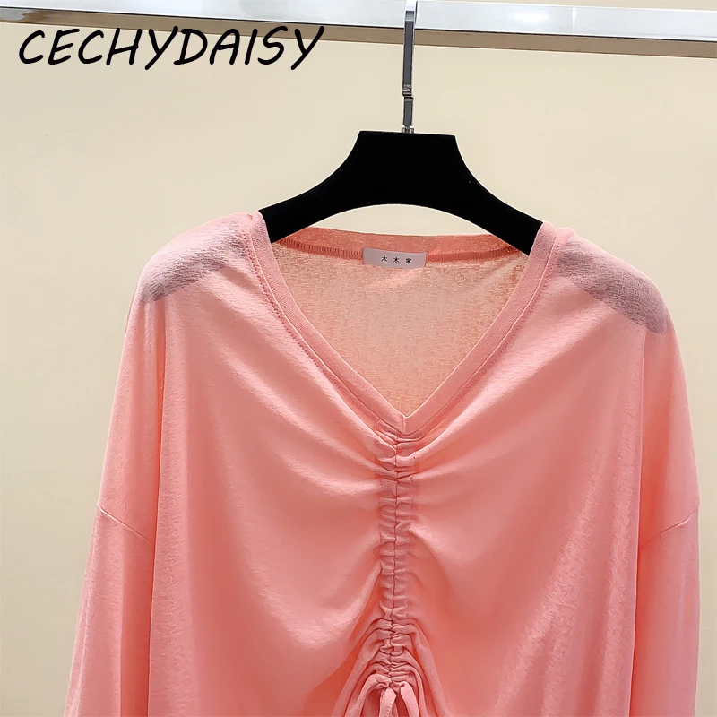 Трикотажная одежда из вискозы женские солнцезащитные Джемперы топ на шнуровке