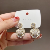 xiyanike 2 color flower pendant earrings 2021 trend alloy rhinestone pearl drop earrings for women party gift fashion jewelry