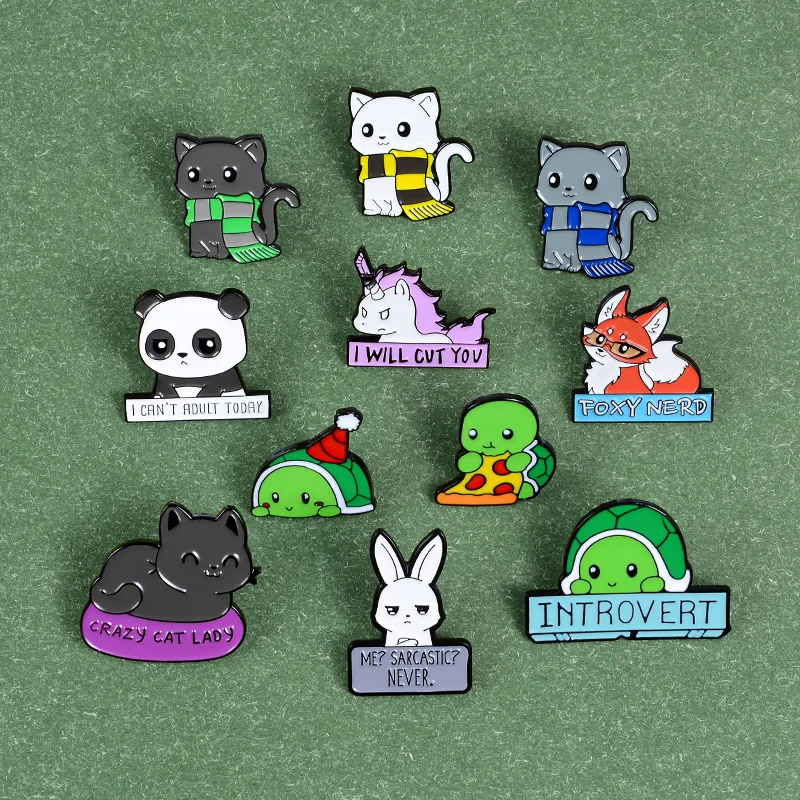 Значки на булавке с эмалью в виде кота лисы черепахи брошь пандой для шляпы