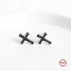 LKO настоящие серьги из стерлингового серебра 925 пробы, винтажное покрытие из смолы, черного цвета, шпильки с крестиком для женщин, украшения для пар