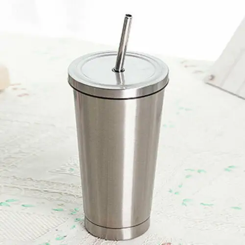 

Stainless Steel Mugs 500ml Vacuum Travel Mugs Tumbler Cup With Straw Coffee Cup Camping Drinking Coffee Tea Beer 6~12hors