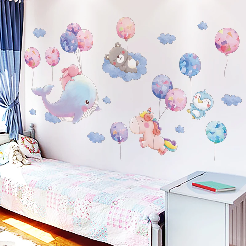 

[Shijuekongjian] мультфильм Животные наклейки на стену воздушные шары "сделай сам" фреска с облаками настенные наклейки для детской комнаты Детски...