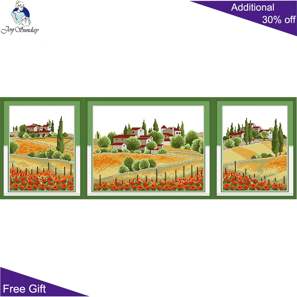 Картина для домашнего декора Joy Sunday F150(1)(2)(3) 14CT 11CT посчитанные тисненые деревья