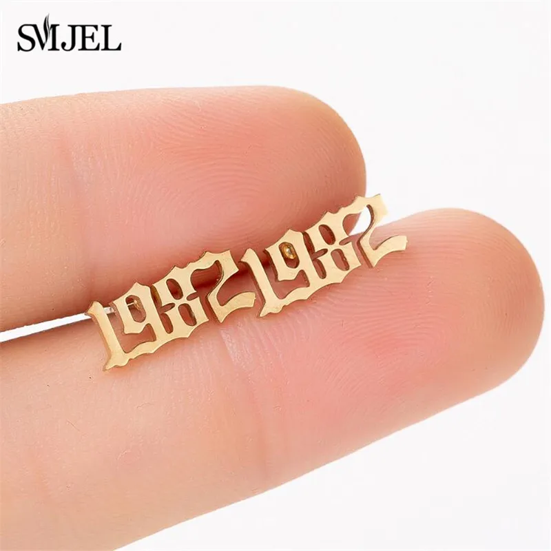 

SMJEL Year Number Earrings Men Women Stainless Steel Jewelry Custom Year 1980 1995 2019 Ear Piercing Birthday Gift