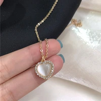 trendy exquisite 14k real gold plated heart opal chain pendant necklace for women aaa zirconia original design jewelry gift hot