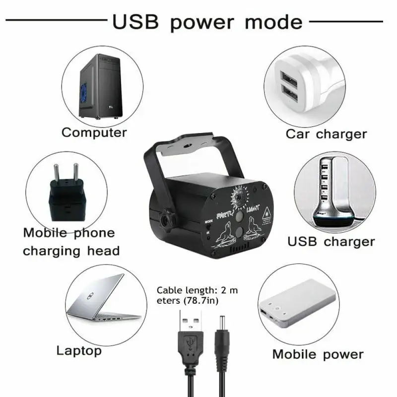 

Colorful Laser Projection Lamp 60 Patterns LED USB Charging Night Light Adjustable Bracket Indoor For Party KTV Disco Bedroom