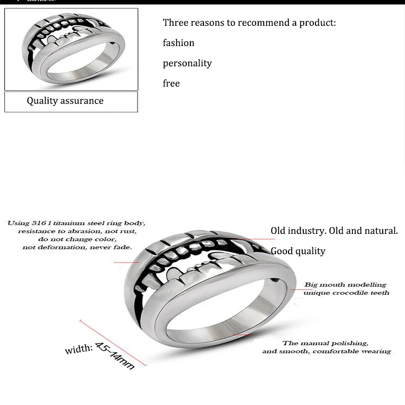 Oulai777 мужское кольцо индивидуальные Зубы вампира панк готическое из нержавеющей