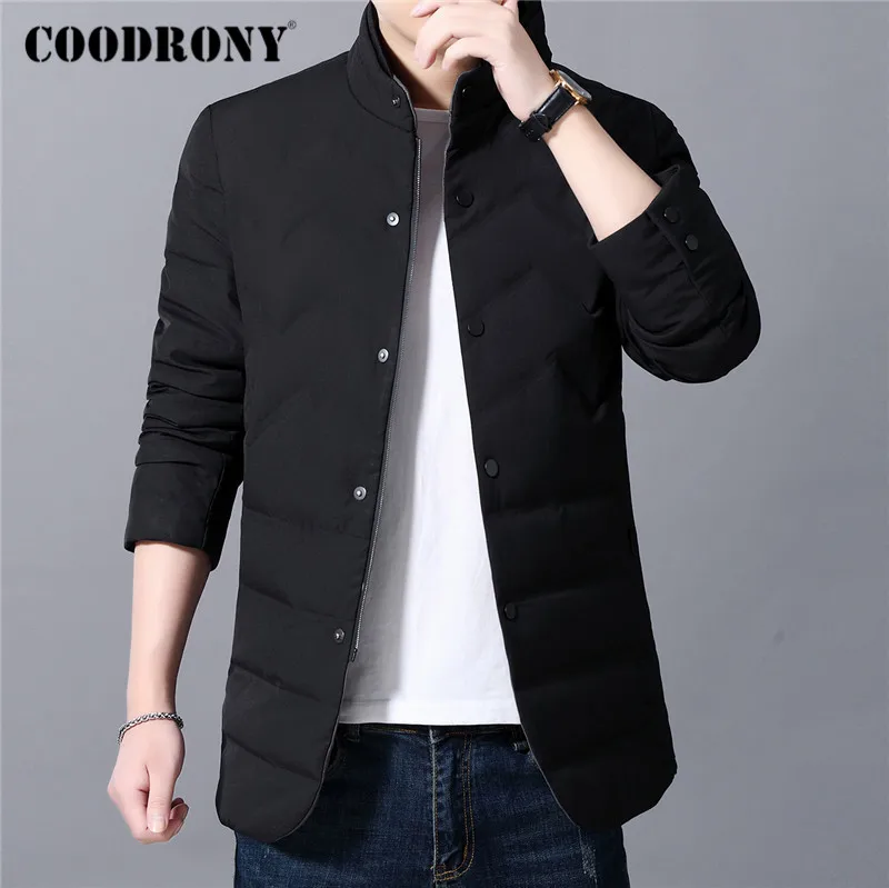 Черный Бренд COODRONY, мужская куртка-пуховик на утином пуху, деловая повседневная куртка со стоячим воротником, Мужские осенне-зимние мягкие теплые куртки, верхняя одежда 98027 - Цвет: Черный