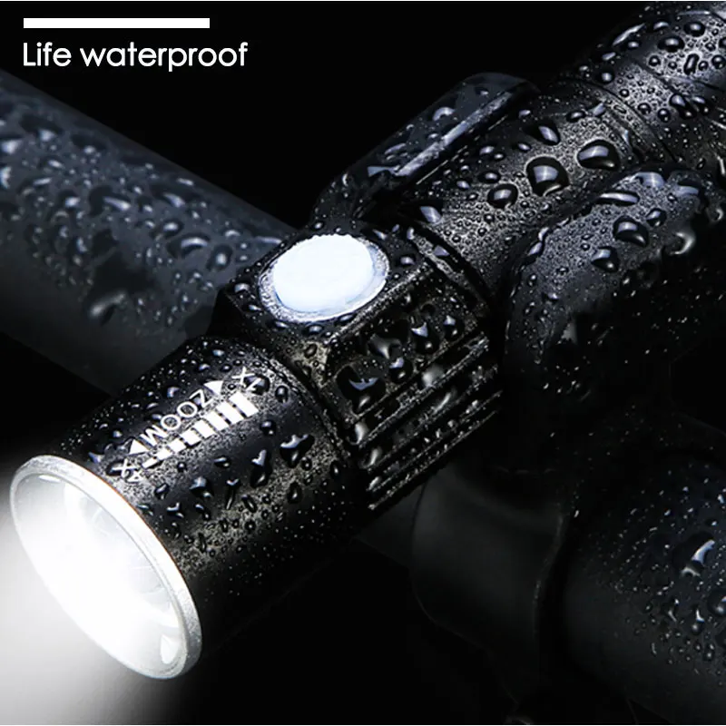 

Mini Portable USB RechargeableLED Flashlight Torch Outdoor Camping LightWaterproof Zoomable Lamp Bicycle 3Mode Handy Flash Light